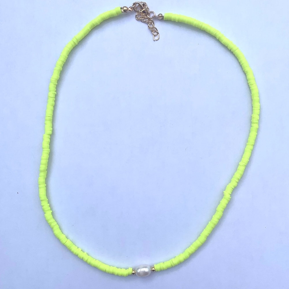 Highlighter Yellow Freshwater Pearl Handmade Choker Necklace